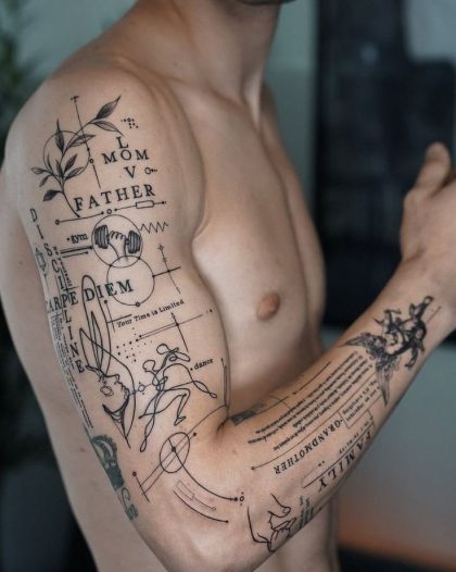 Arte de tatuagem 4 - Colagem Fine Line Conceitual