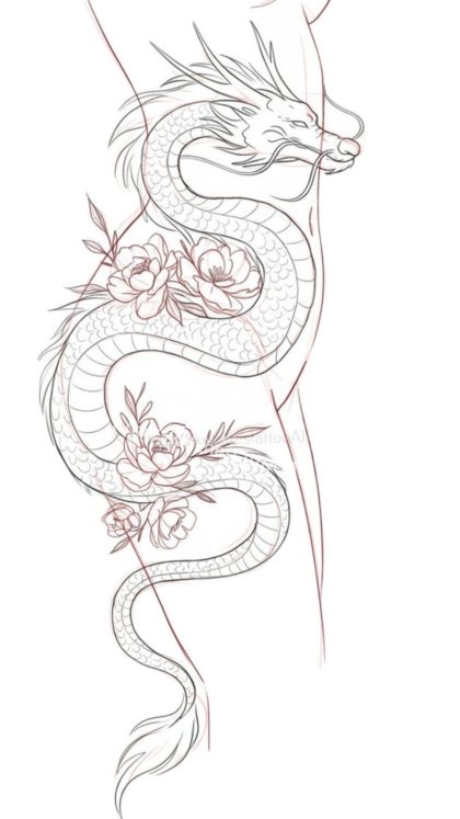 Arte de tatuagem 9 - Dragão Floral